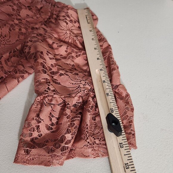 Meraki Womens Large Off-Shoulder Lace Blouse Bell Sleeves Mauve Crop top - Picture 10 of 15